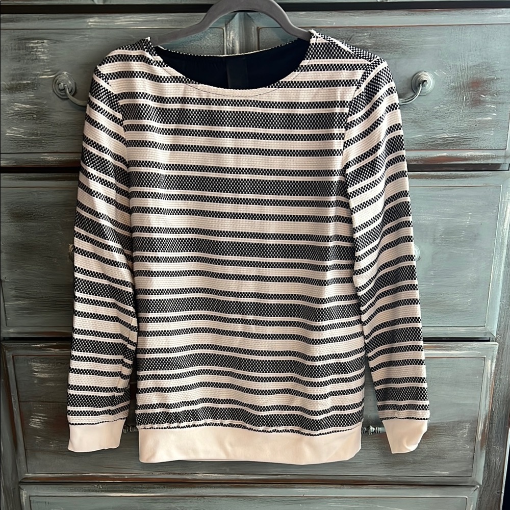 Black and White Crew Neck Striped Sweater